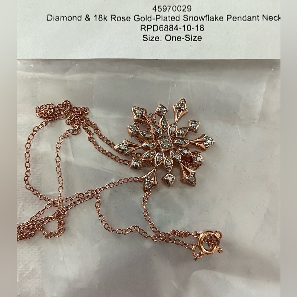 Diamond & 18k Rose Gold-Plated Snowflake Pendant Necklace